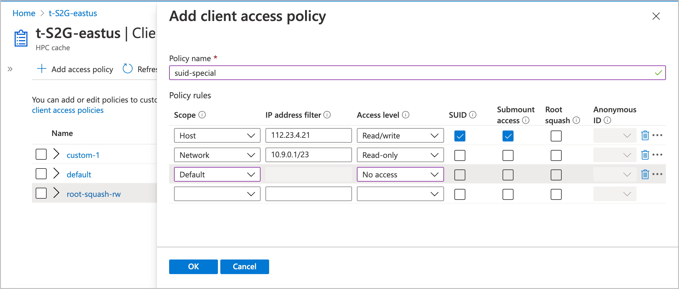 screenshot of access policies edit blade with multiple rules filled in. Click ok to save the rule.