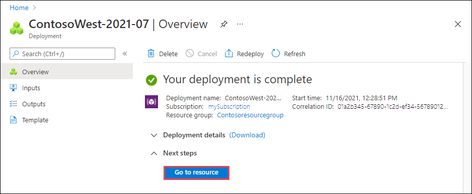 Screenshot of the status message for a completed order for an Azure Import Export job in the portal. The status and the Go To Resource button are highlighted.
