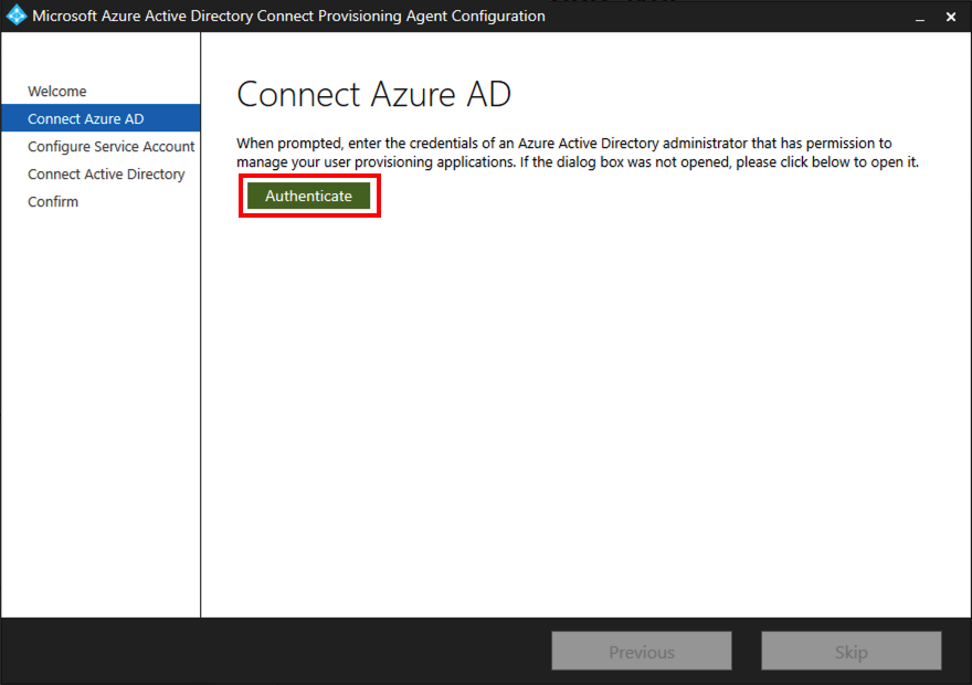 Screenshot of the Connect Azure AD screen.