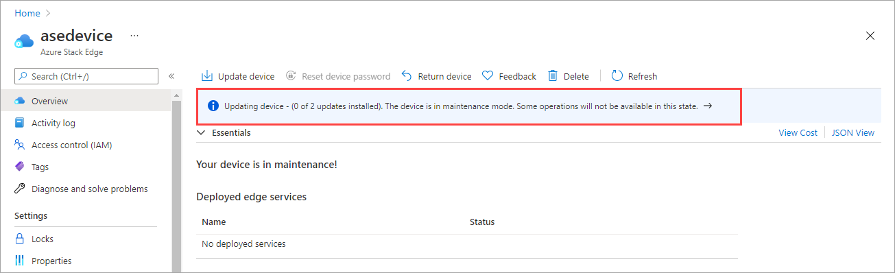 Banner notification displayed that device is in maintenance 
