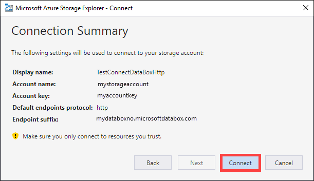 Screenshot shows the Connection Summary dialog box with Connect selected.