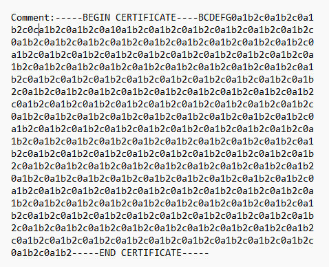 Screenshot of example certificate comment