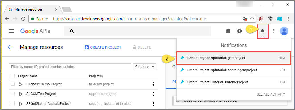 Select your project in alerts