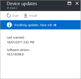 In the Device updates pane, there is a link labelled "Installing updates. View Job".