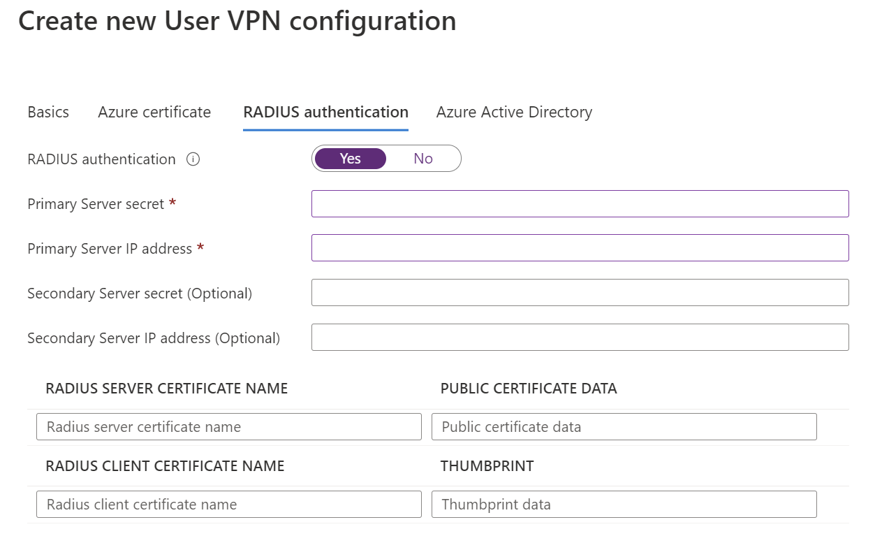 Screenshot of RADIUS authentication page.