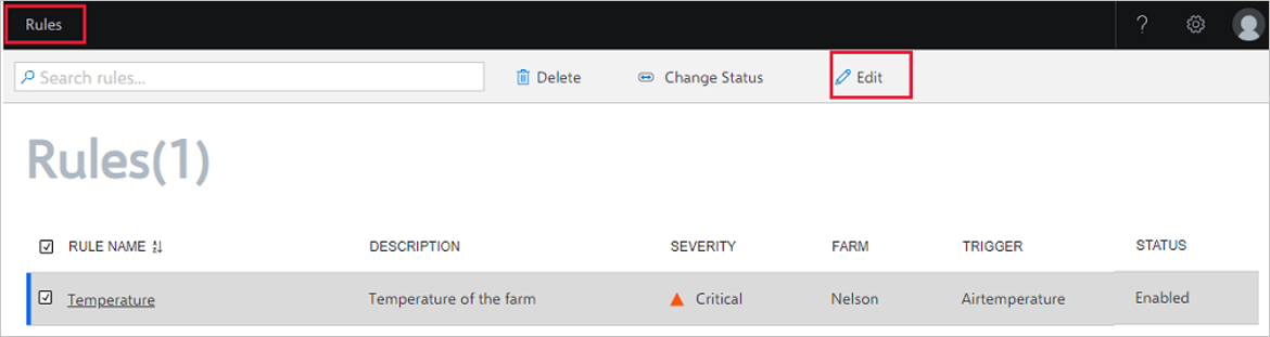 Screenshot that shows the selected rule.