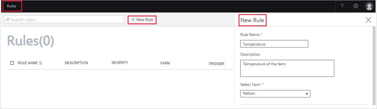Screenshot that highlights the New Rule button and the New Rule section.