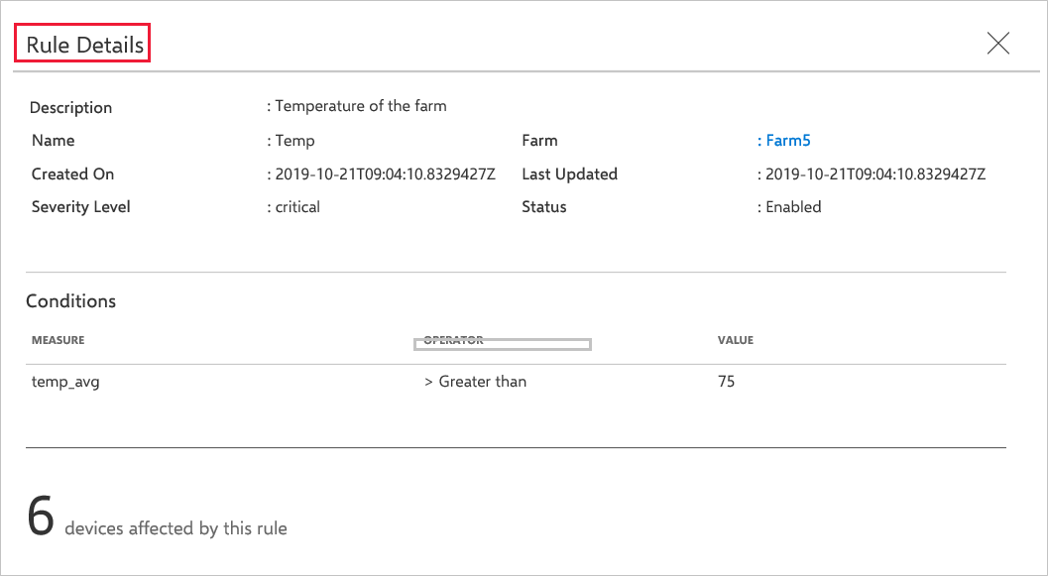 Screenshot that shows the Rule Details screen.