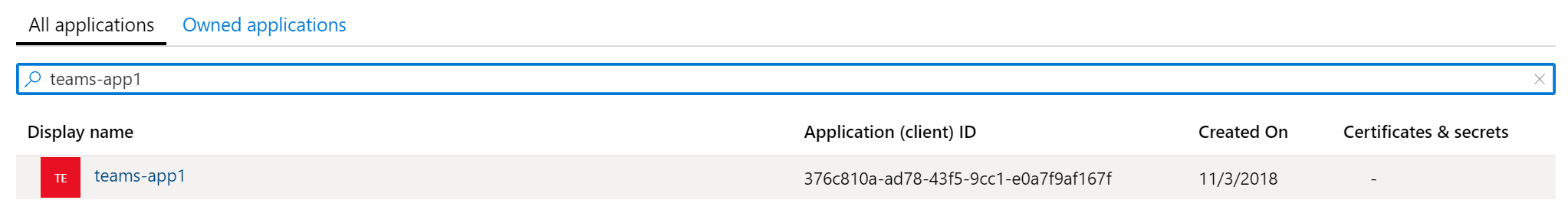 Azure AD application