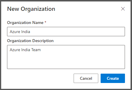 User Management - Add Organization - Create Organization