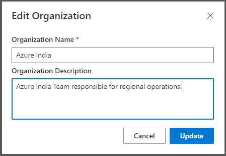 User Management - Add Organization - Edit Organization