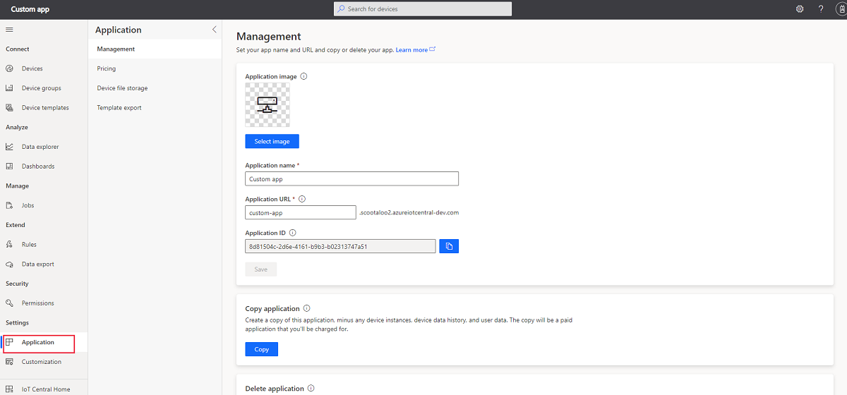 Application management page