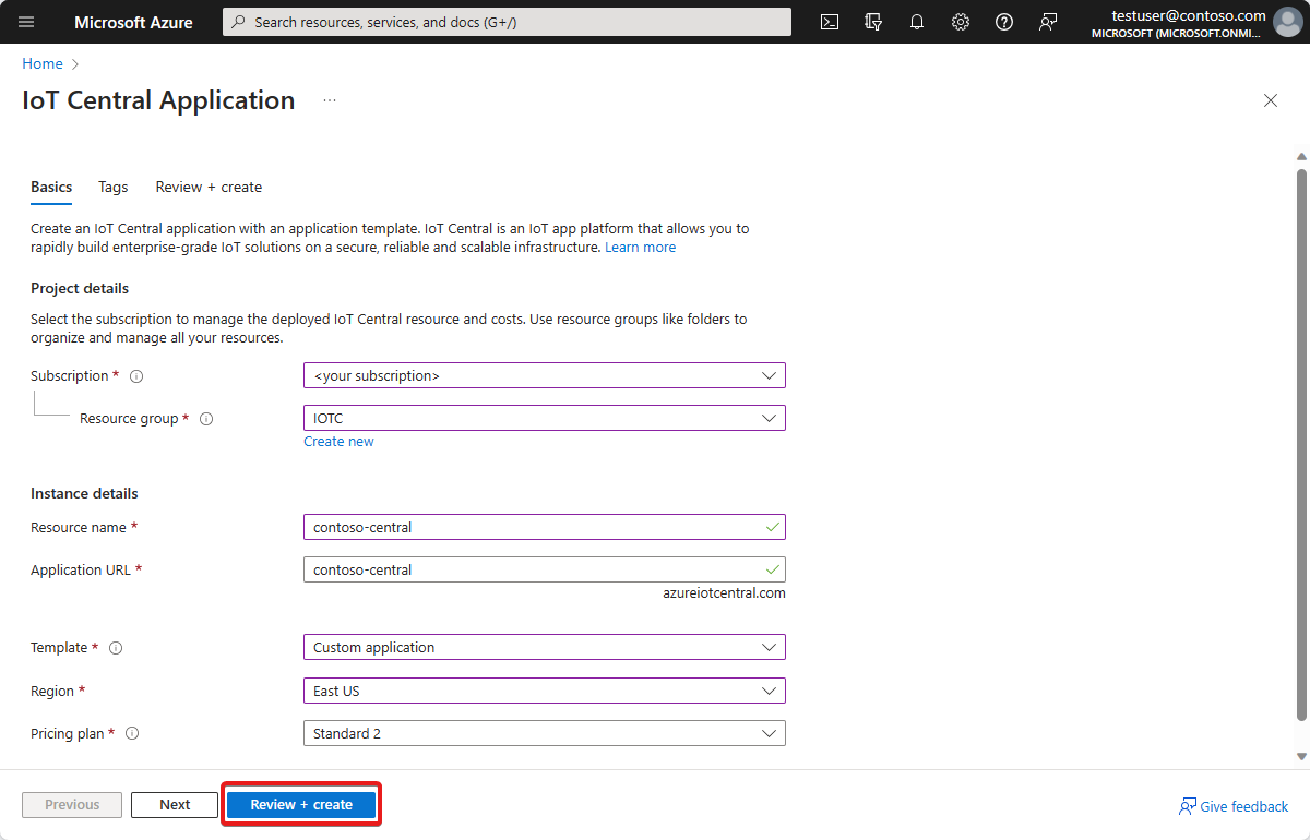 Screenshot that shows the create application experience in the Azure portal.