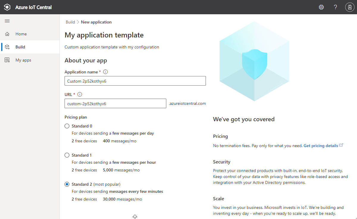 Screenshot that shows create an application from a template.