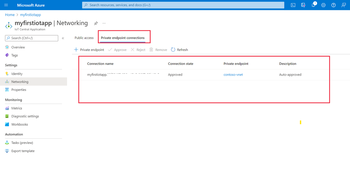 Screenshot from the Azure portal showing the list of private endpoints.