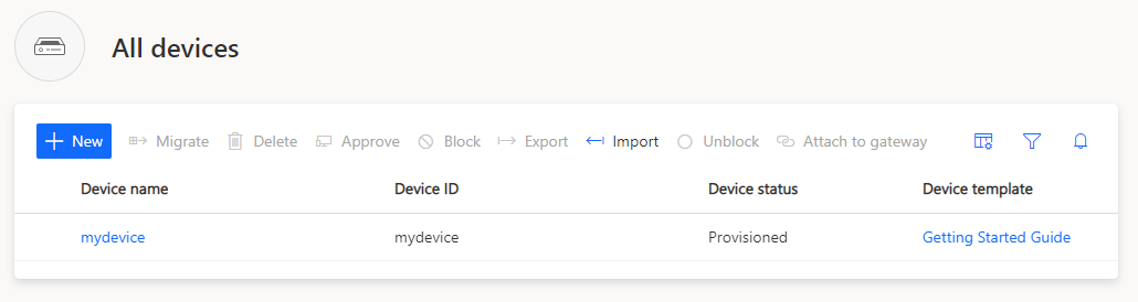 Screenshot of device status in IoT Central.