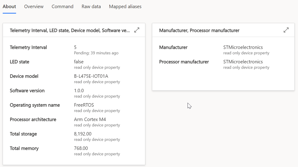 Screenshot of device information in IoT Central