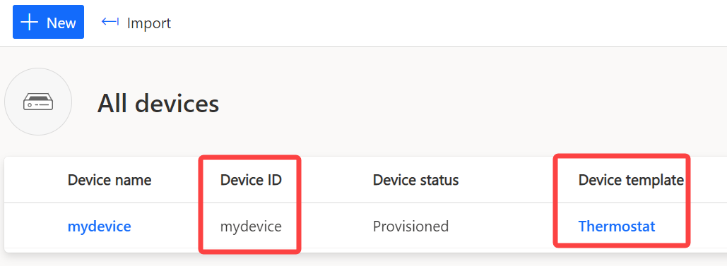 Screenshot of device status in IoT Central
