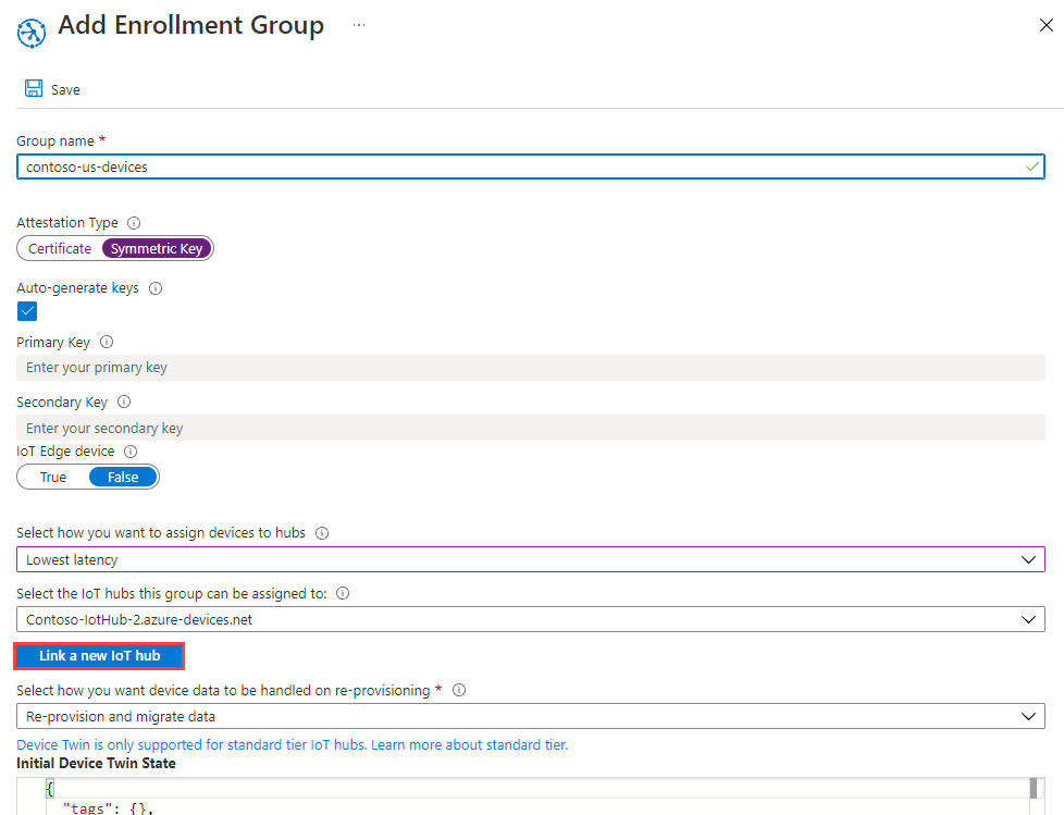 Add enrollment group for symmetric key attestation and lowest latency.