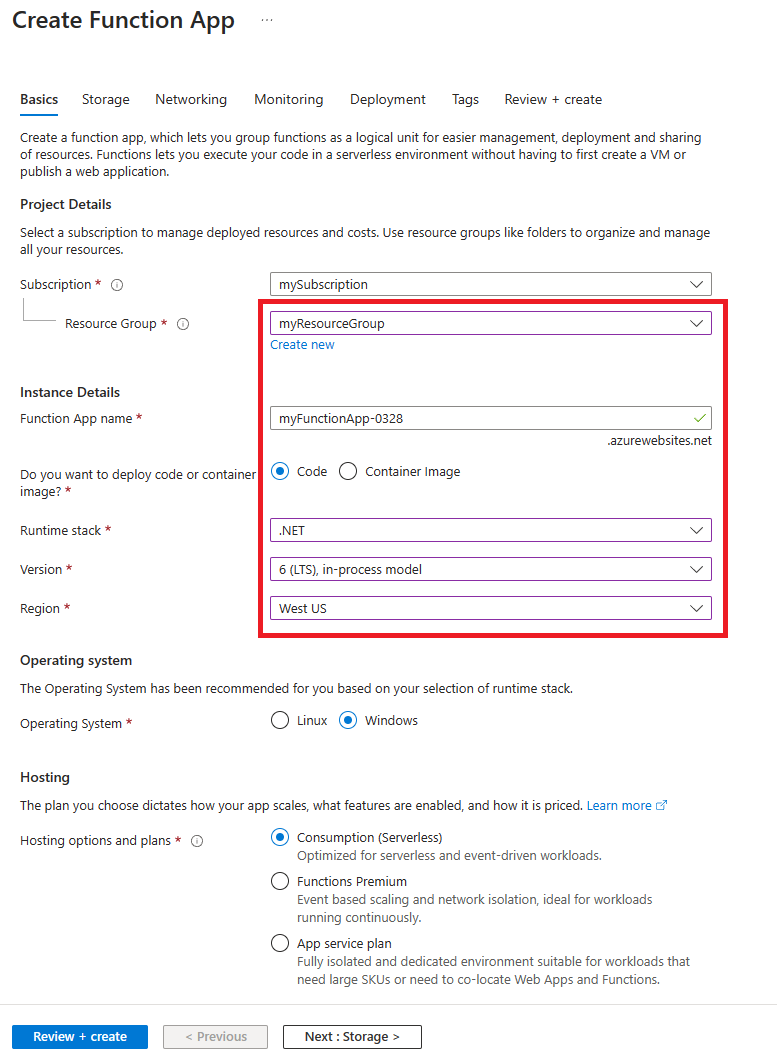 Create an Azure Function App to host the custom allocation function