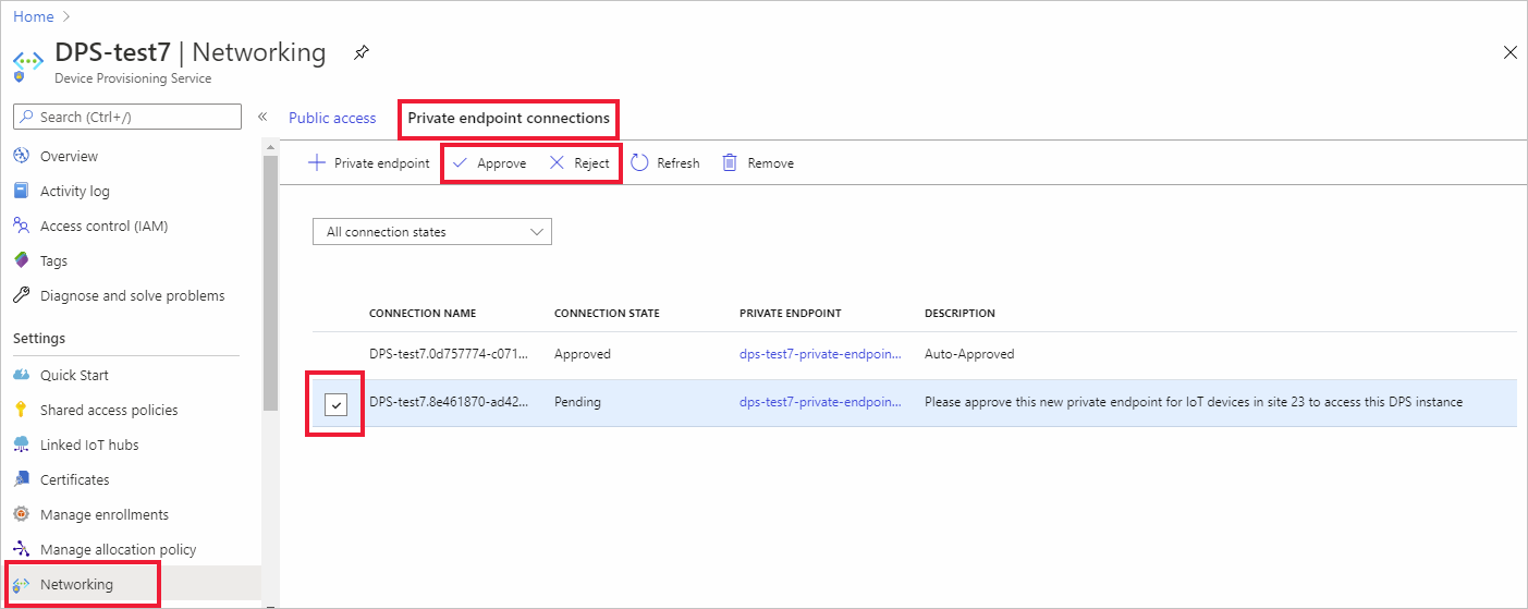 Screenshot that shows the private endpoint request approval.