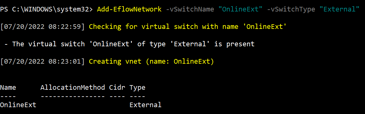 EFLOW attach virtual switch