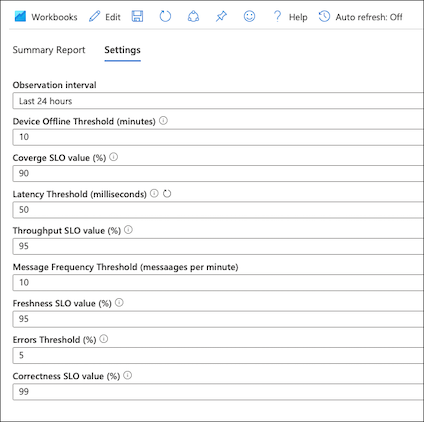 Screenshot of the workbook settings in the Azure portal.