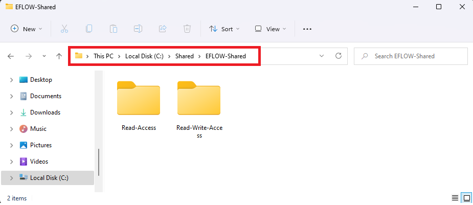 Screenshot of Windows shared folders Read-Access and Read-Write-Access.