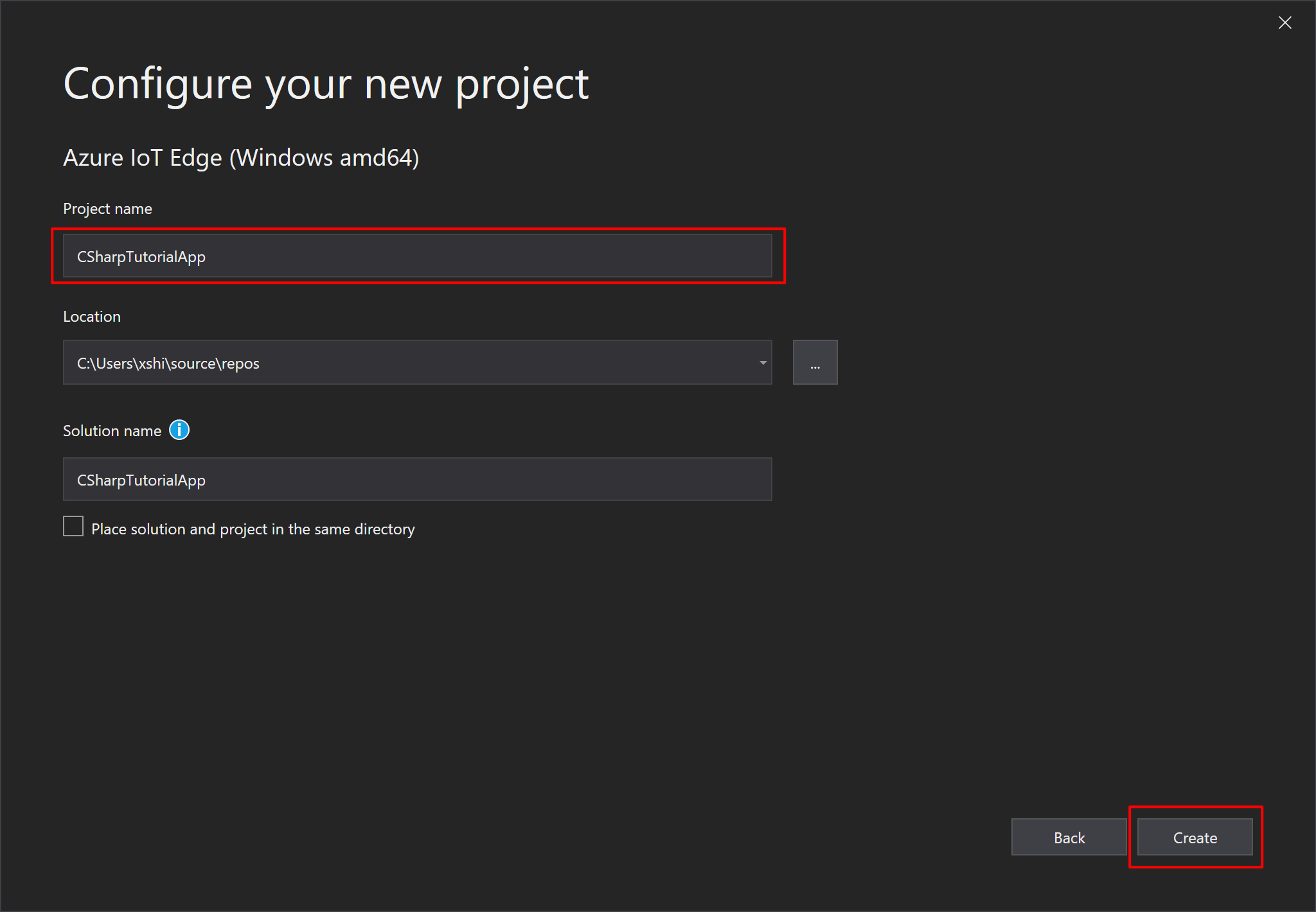 Screenshot of the "Configure your new project" pane.