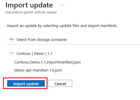 Screenshot that shows Import update.