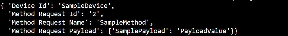 Screenshot of a simulated device displaying output after a method was invoked with a payload.