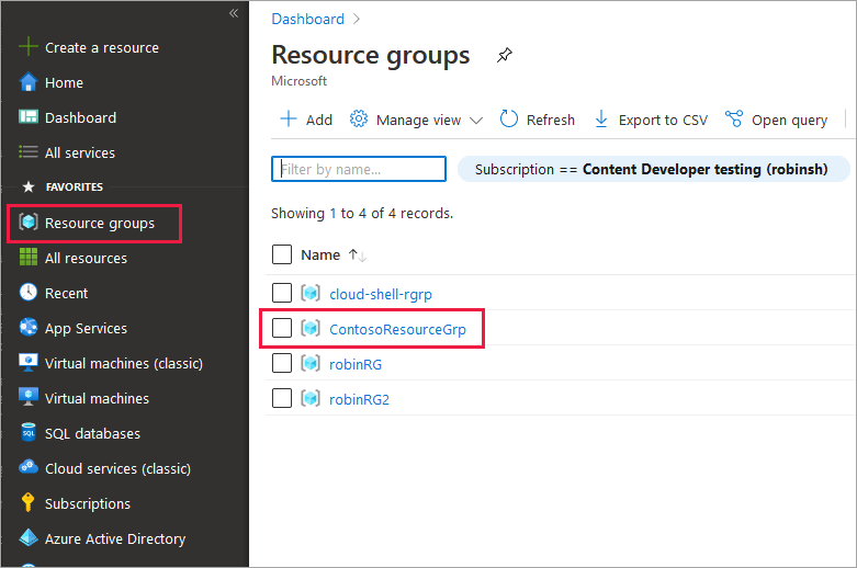 Select the resource group