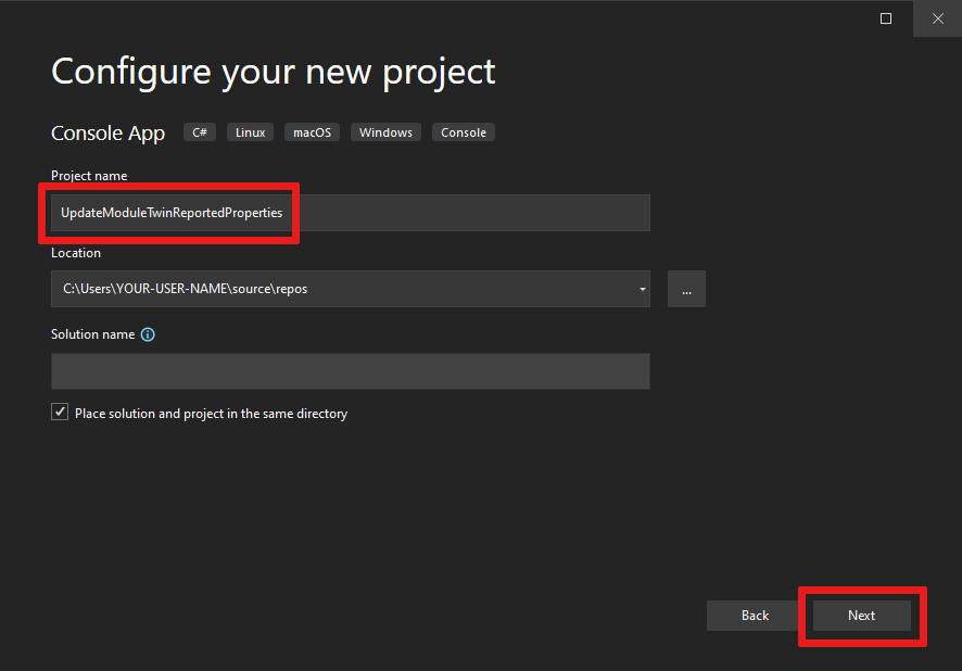 Screenshot that shows the 'Configure your new project' popup.