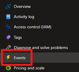 Screenshot of where the Events button is located in the IoT Hub menu.
