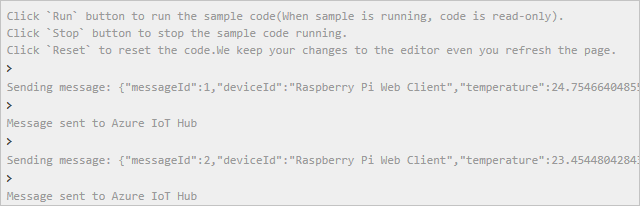 Screenshot of what to expect in your output console when you run the Raspberry Pi.