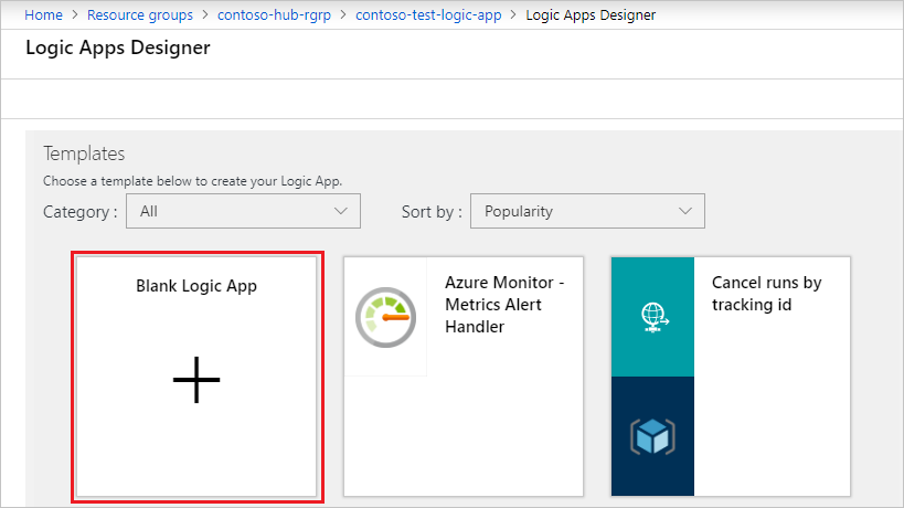Start with a blank logic app in the Azure portal