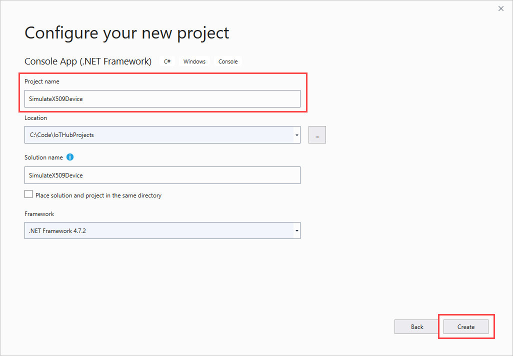 Create X.509 device project in Visual Studio