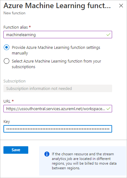 Add a function to the Stream Analytics job in Azure