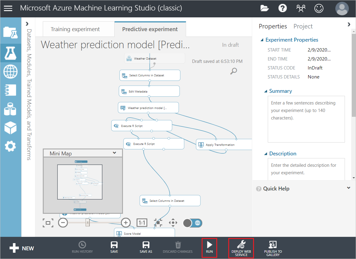 Deploy the weather prediction model in ML Studio (classic)