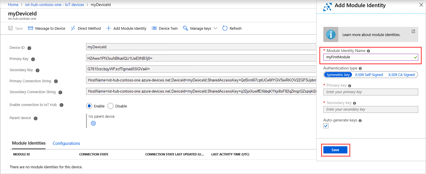 Screenshot that shows the 'Module Identity Details' page.