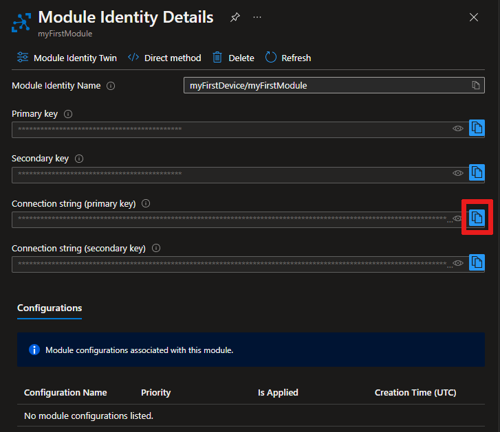 Screenshot that shows the Module Identity Details menu.