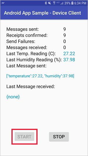 Sample screenshot of client device android app