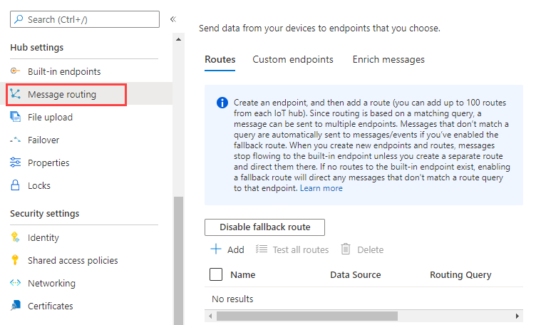 Screenshot that shows how to select message routing.