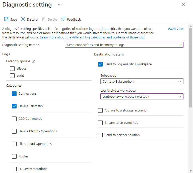 Screenshot showing the final diagnostic log settings.
