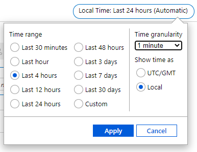 Screenshot showing the metrics time settings.