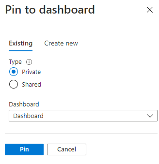 Screenshot that shows settings for Pin to dashboard.