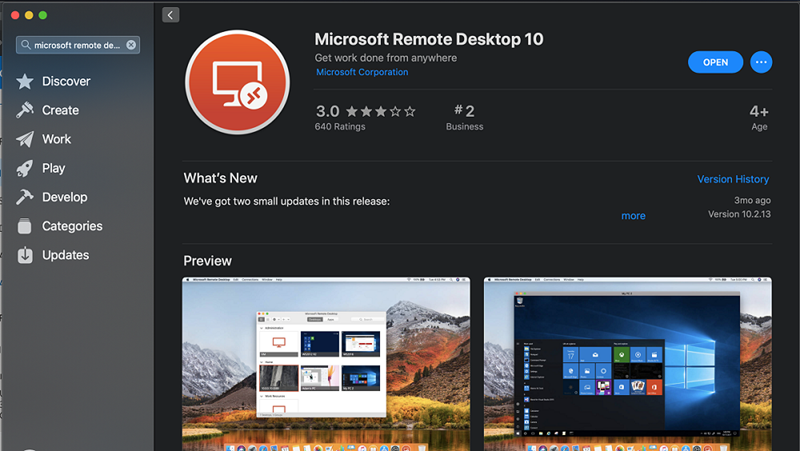 Screenshot of Microsoft Remote Desktop app in the App Store.