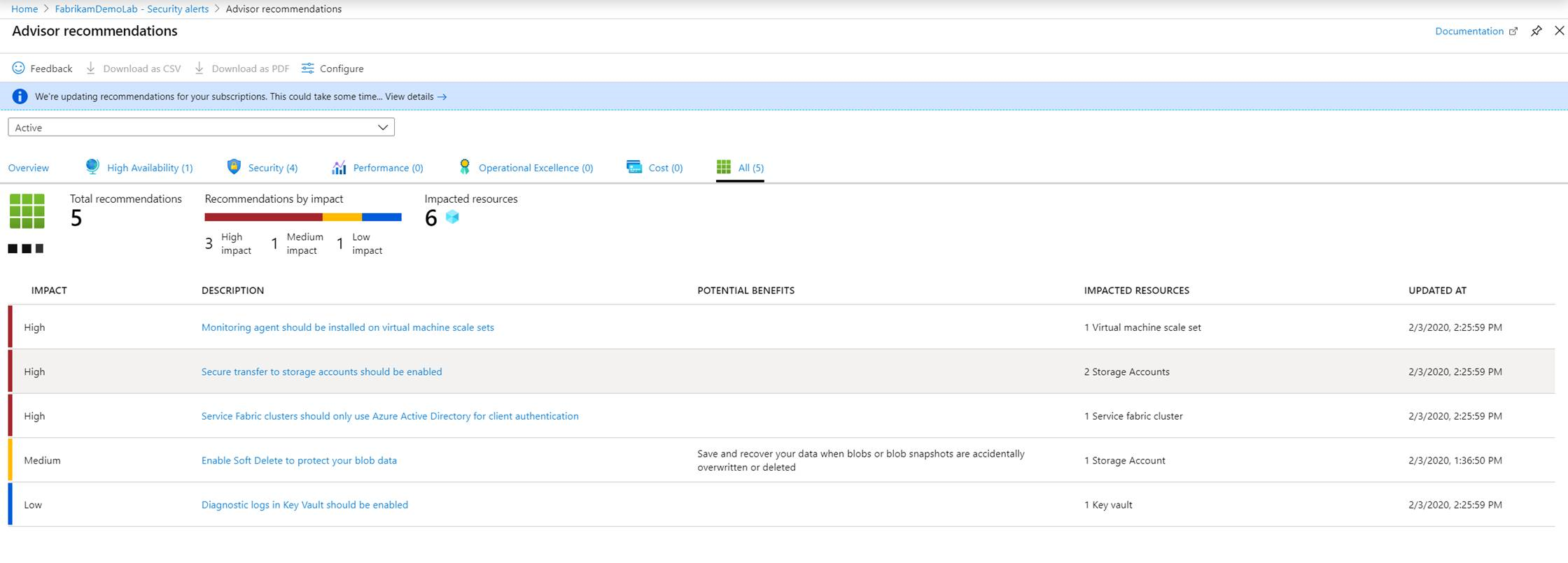 View security alerts
