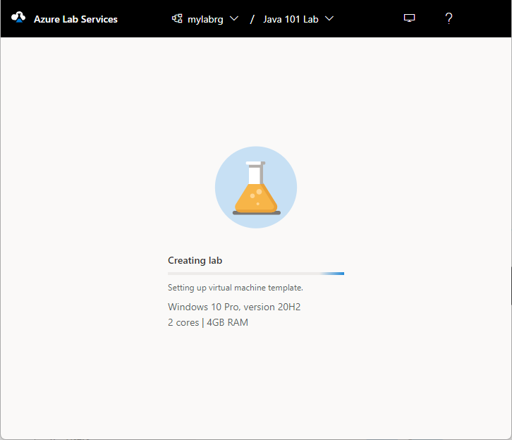 Screenshot of the Azure Lab Services lab creation progress page.