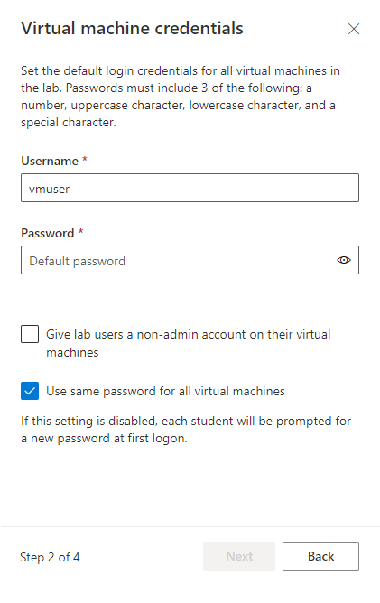 Screenshot of windows the enter credentials for template VM.